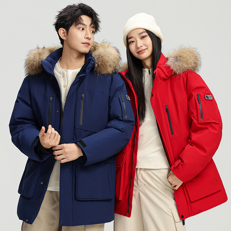 Parker Women's High-End 90 White Duck down Cold-Proof Hooded Mid-Length Red Work Jacket with Large Fur Collar down Jacket Parker Women's High-End 90 White Duck down Cold-Proof Hooded Mid-Length Red Work Jacket with Large Fur Collar down Jacket