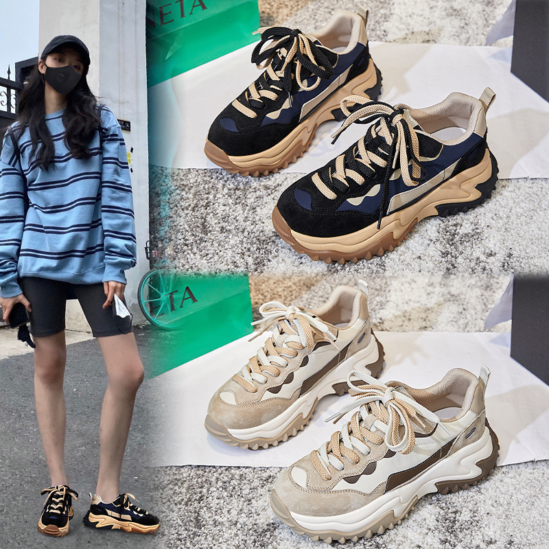 Absorbent sole shoes for women 2024 spring and summer new thick-soled first-layer pigskin dad shoes for women's casual travel genuine leather women's shoes