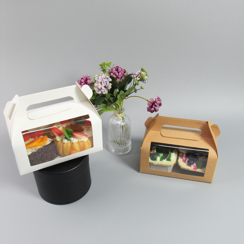 开窗PVC蛋糕卷烘焙盒手提毛巾卷瑞士卷慕斯蛋糕牛皮白卡打包盒