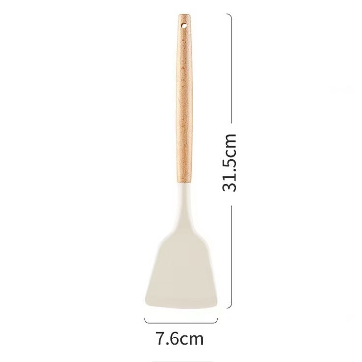 Mango de madera doméstico silicona de grado alimenticio resistente a altas temperaturas, espátula de sopa, espátula de olla, espátula de olla, cocina, utensilios de cocina de silicona, 3 juegos