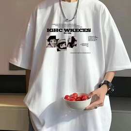 定制新款夏季设计感小众卡通印花短袖男士潮流t恤上衣夏男装短袖
