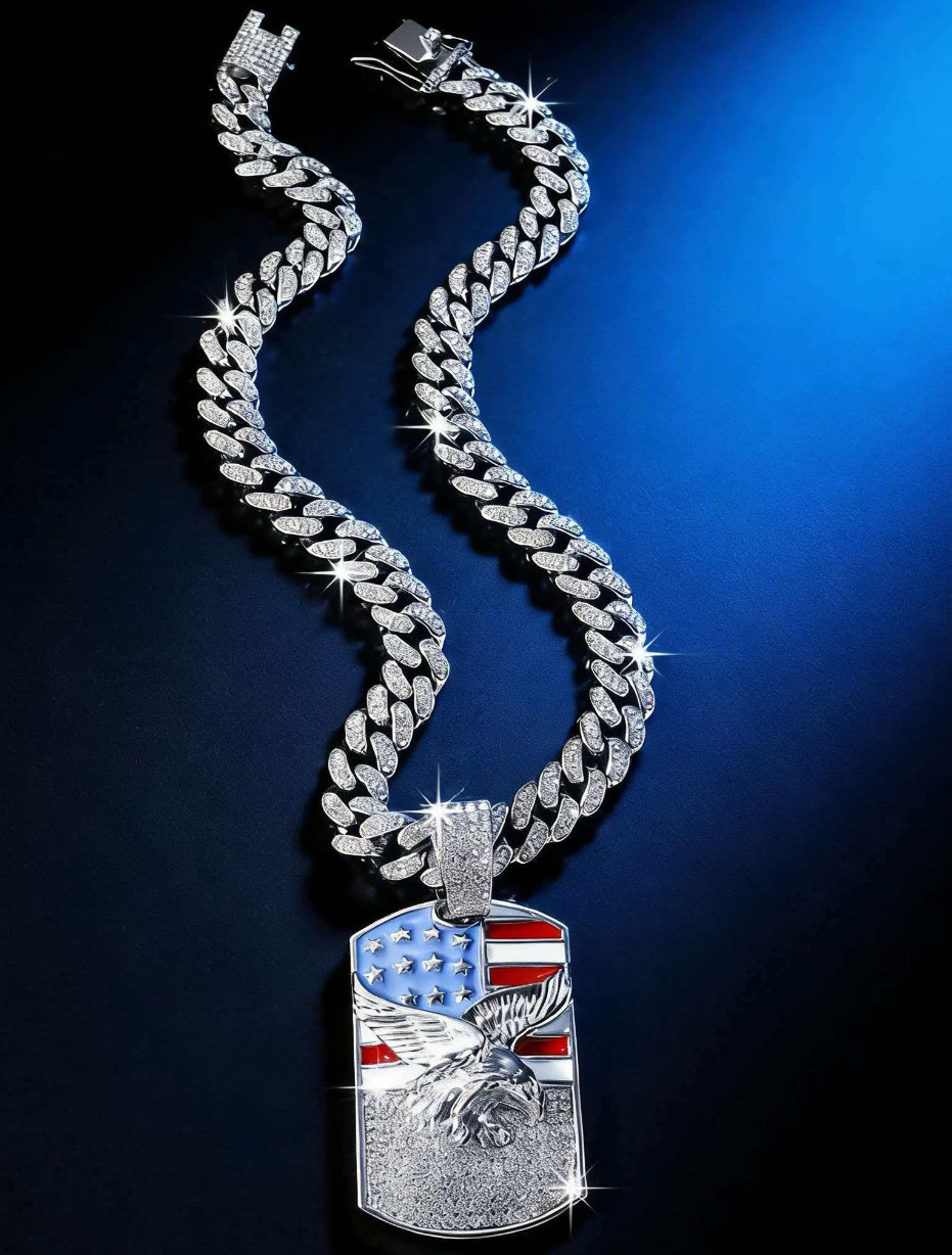 Europa y Estados Unidos Hip-hop Hip-hop Joyas de aleación con diamantes Bandera Colgante Águila Hombres Cadena Cuba