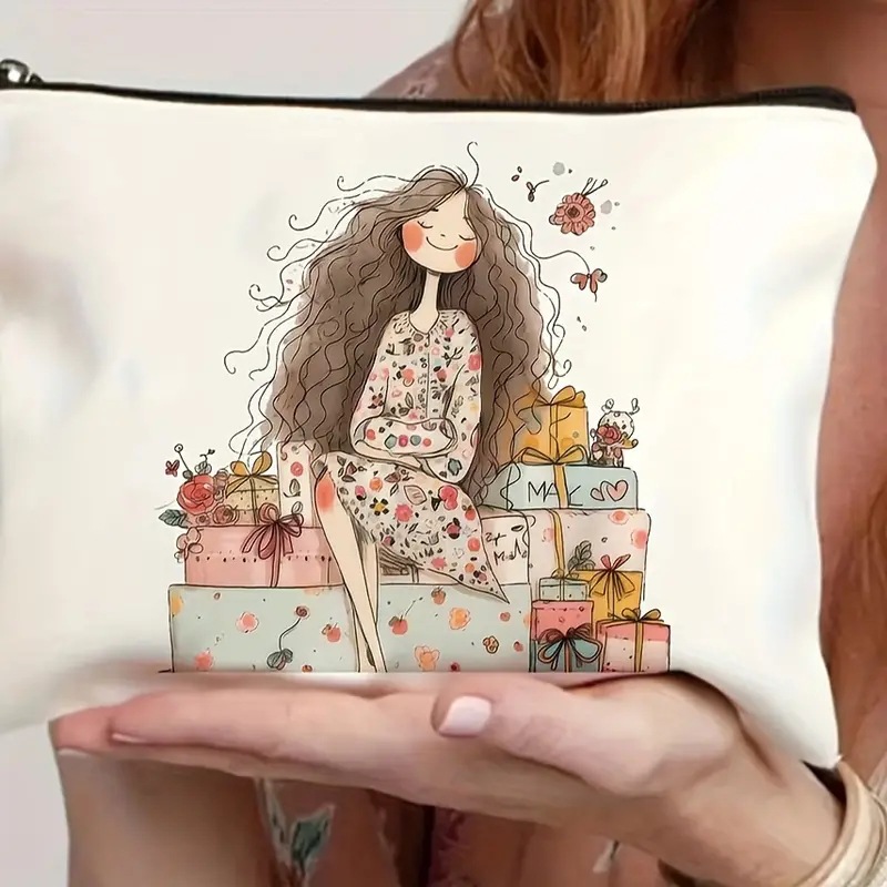 Bolsa de cosméticos populares de las mujeres de Amazon bolsa de cosméticos impreso bolsa de almacenamiento de lino impermeable bolsa de cremallera