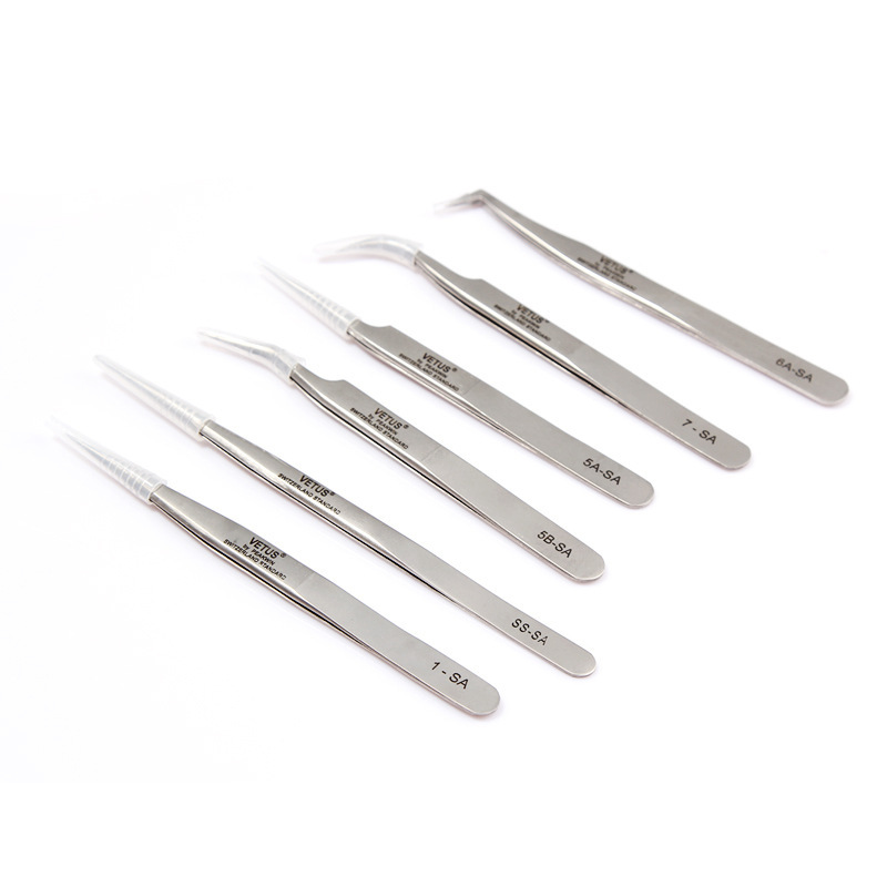 Fábrica de pinzas de injerto de pestañas no magnéticas de alta precisión de acero inoxidable multifuncional pinza de plumas de oro pinza de delfin pinza de pestañas falsas pinzas