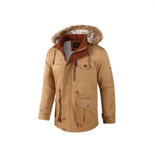 秋冬季男士中长款风衣休闲加绒加厚保暖外贸跨境纯棉工装夹克外套