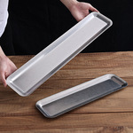 不锈钢长方形盘子加长款窄盘商用火锅店虾滑盘子点心托盘定制图案