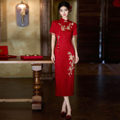 敬酒服旗袍红色高级感刺绣新中式旗袍2025款新娘敬酒服订婚回门服
