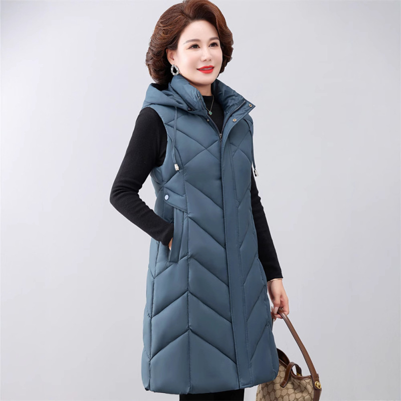 Autumn and Winter Thickened Mid-Length down Cotton Vest for Mothers, Middle-Aged Women's Slim-Fit Versatile Fashion Vest