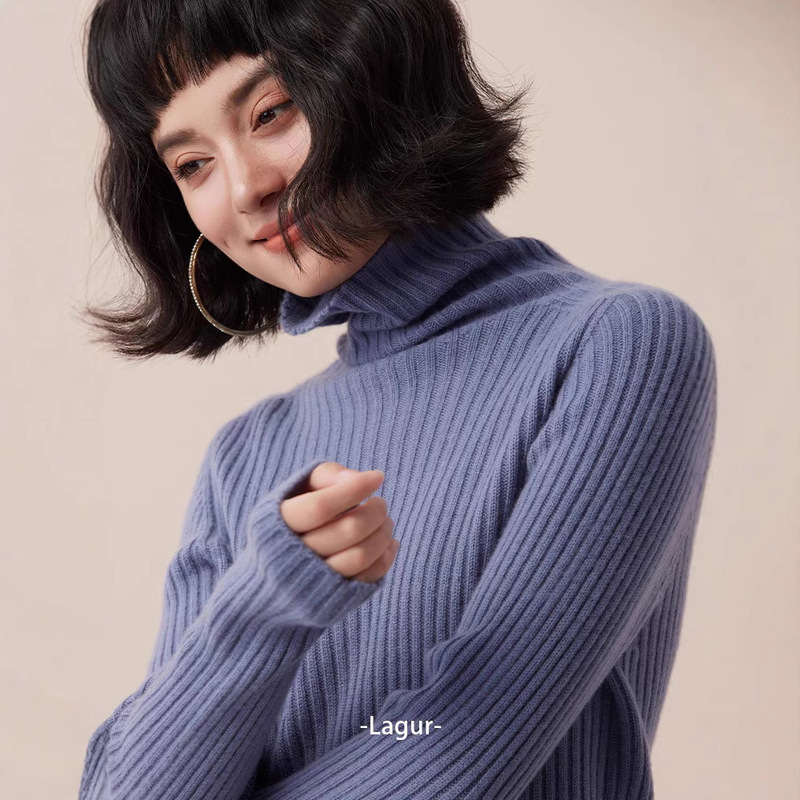 Consaini ~ 100 Cashmere Thickened Pit Striped High Neck Base Shirt Solid Color Inner Sweater Fall/Winter Women's