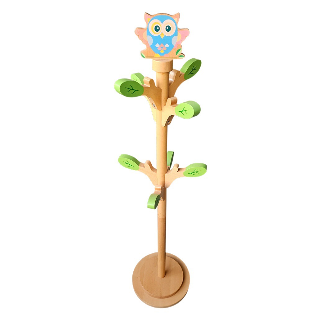 Solid wood children's coat rack assembled floor cartoon animal kindergarten baby book bag rack bedroom clothes rack