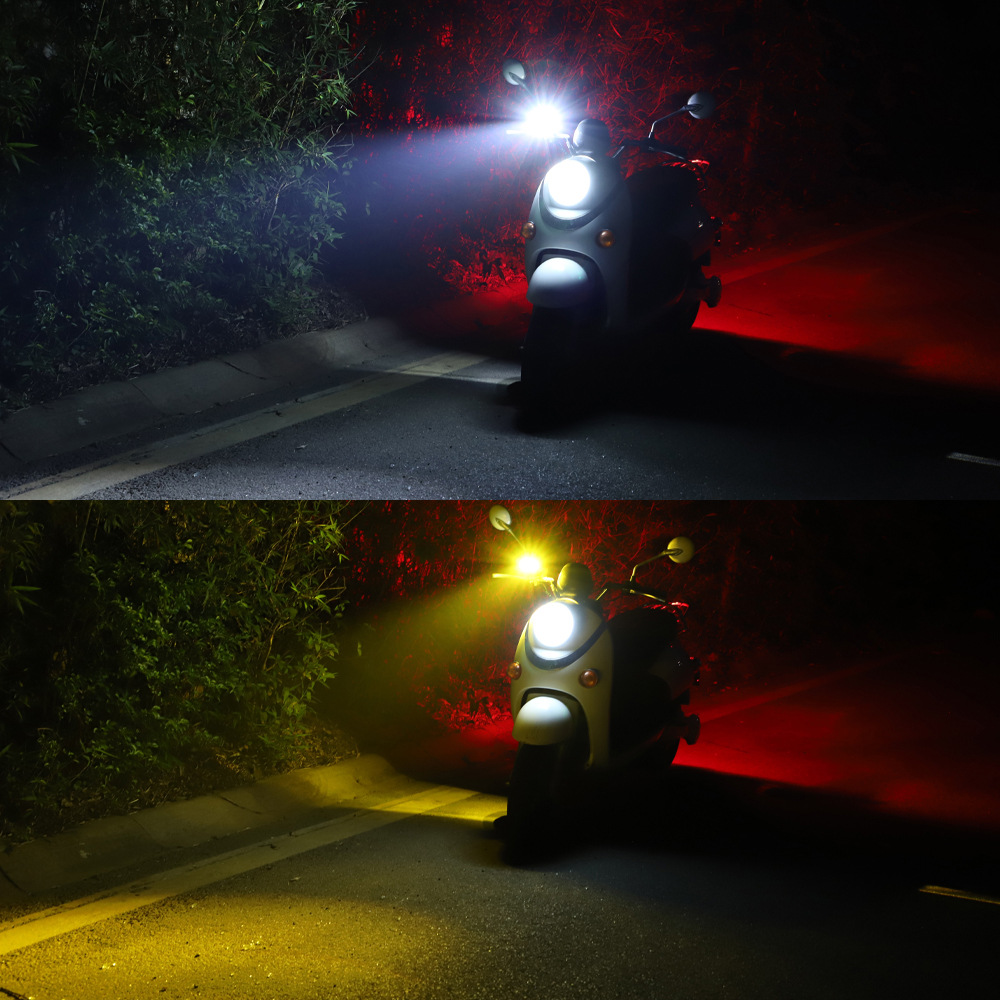 Cross-Border Hot-Selling Motorcycle Spotlight Led Car Light Yellow and White Far and Near Light External Electric Motorcycle Front Spotlight