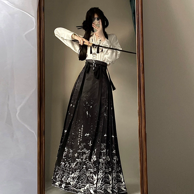 Оригинальная женская юбка Jiuchun [с чернилами] в стиле династии Мин, повседневная улучшенная юбка в китайском стиле, новый костюм в китайском стиле, новый стиль