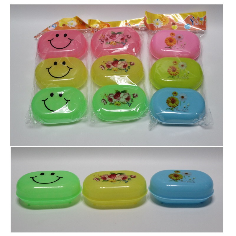 Exportación con tapa impresa caja de jabón de plástico caja de jabón de cara sonriente caja de jabón de rosa caja de jabón de flores del sol caja de jabón