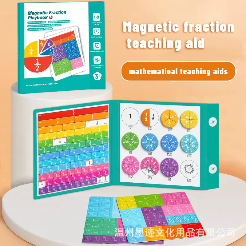 跨境磁性分数盘教具小学三年级分数运算学习盘磁性分数演示器数学
