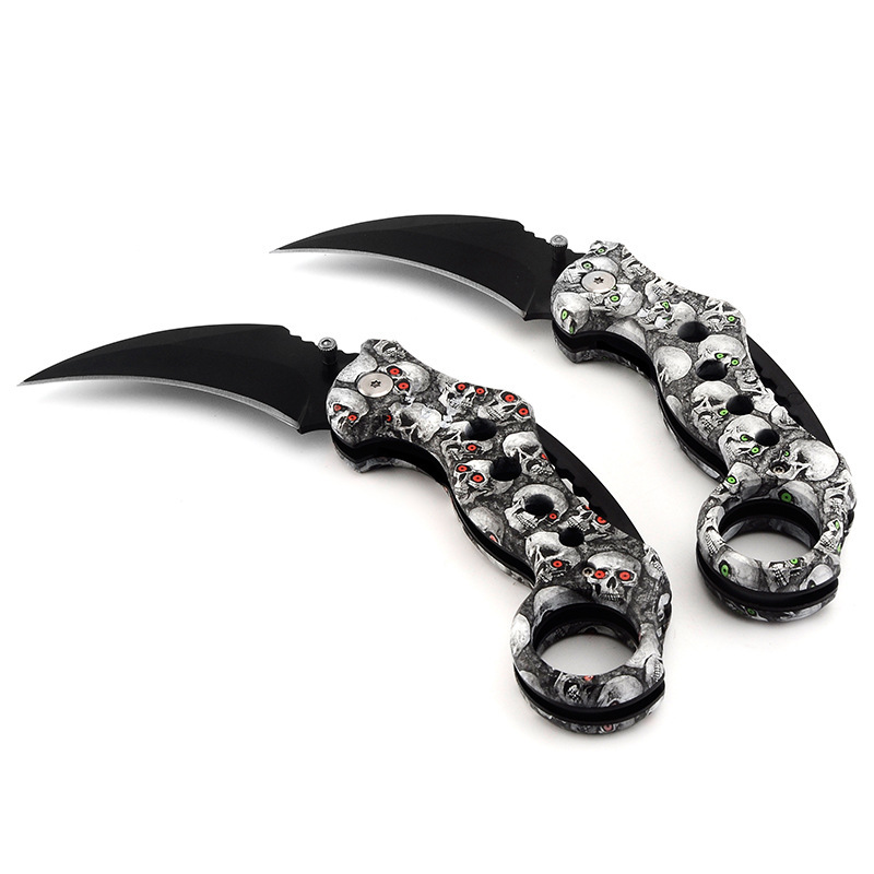 户外迷彩折叠刀便携袖珍爪子刀 不锈钢野营求生战术刀 随身小刀