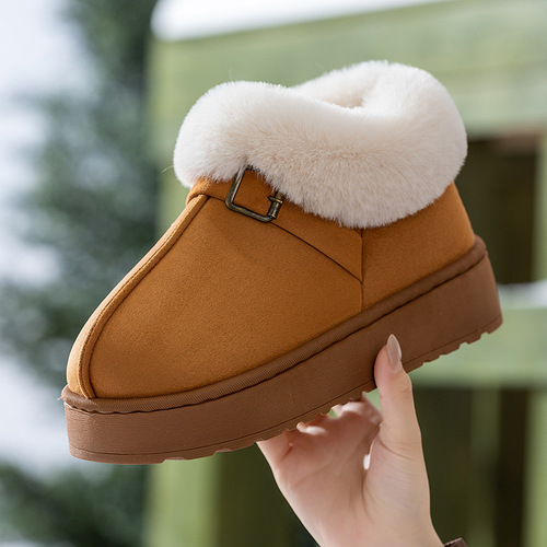 Winter cold-proof and warm-keeping cotton shoes, simple all-matching snow boots, bag, heel, cotton slippers, women's thick sole, velvet thickness