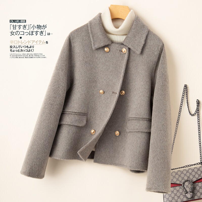 Tweed-style double-faced wool coat for women, short length, petite size, 2025 autumn/winter new collection, woolen jacket for women, no lining