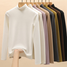 定制H319半高领双面德绒打底衫女春秋款洋气内搭纯色加绒加厚上衣