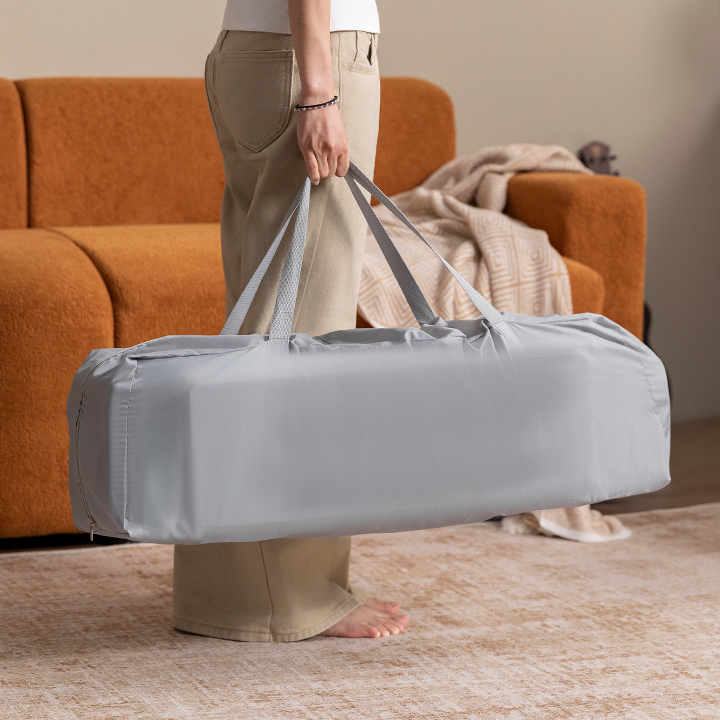 Cama plegable europea transfronteriza, cama multifuncional con ruedas, cama de juego portátil transfronteriza ligera con mosquiteros