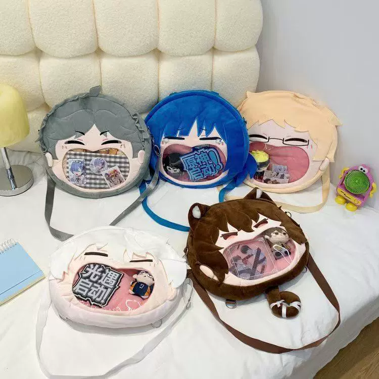 2D Pin Display Backpack, Anime Plush Front with Clear PVC Window, One Size (Hatsune Miku & Characters)