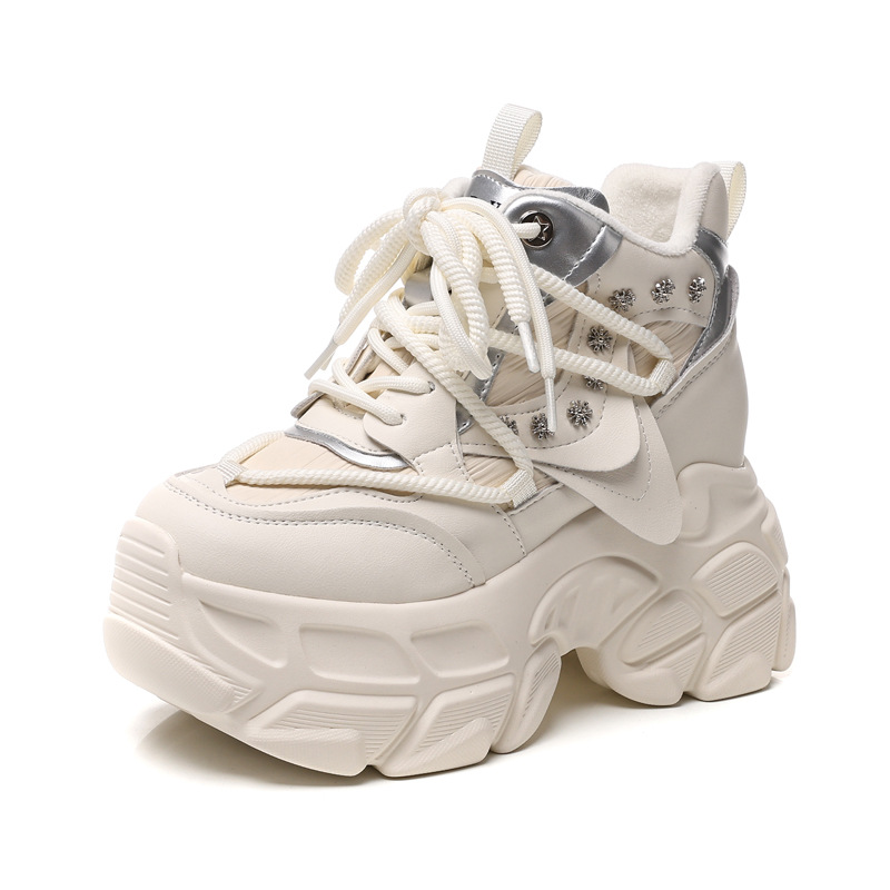 Giày sneaker nữ chunky đế dày phong cách thể thao mùa thu đông — Màu be