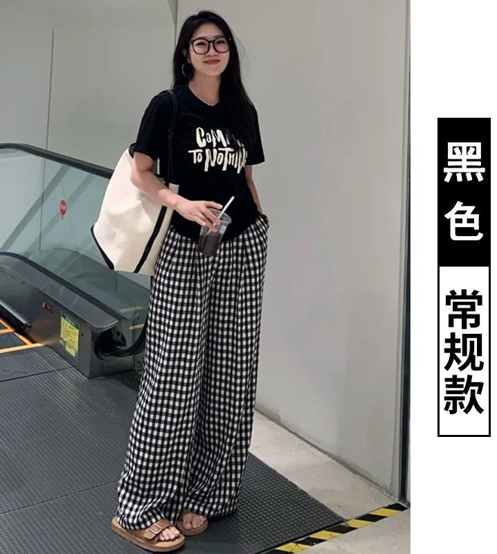 Azul y blanco dopamina cintura alta lindos pantalones a cuadrillas de verano colgante pantalones de piernas anchas pantalones casuales delgados pantalones de mujer