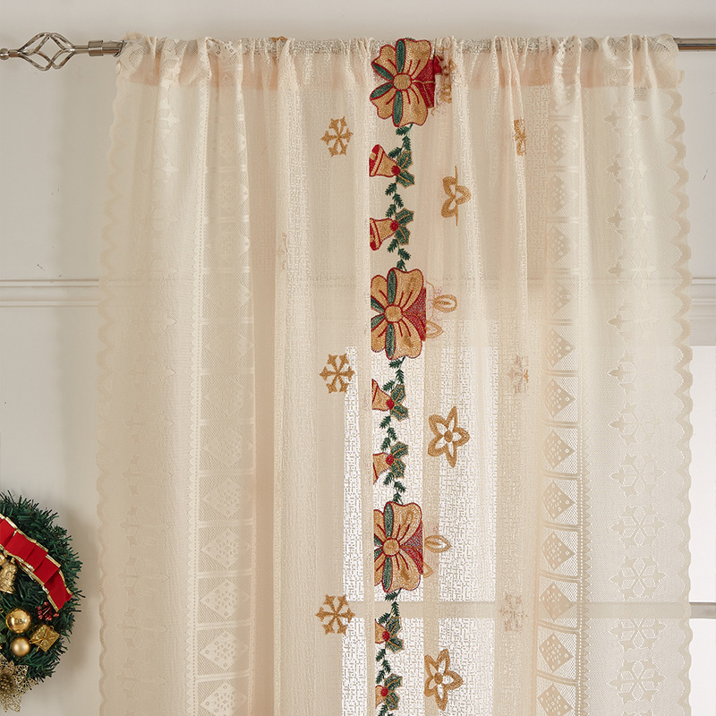 アメリカンクリスマスカーテン鈴刺繍レース遮光長方形美化装飾布芸|undefined