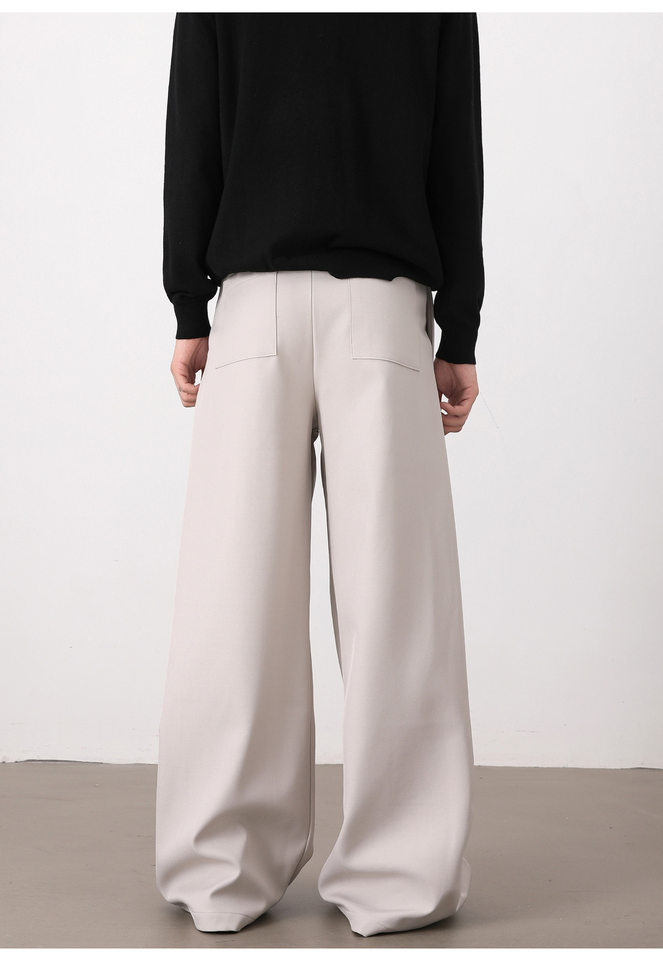 Quần tây nam casual dáng rộng ống suông xếp ly đôi chữ A vải rủ — Màu xám nhạt, màu đen chi tiết 13