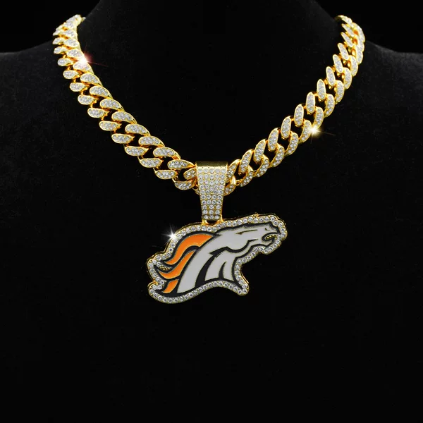Outlet hot sale Cuban chain pendant necklace, personalized oil-drip NFL football team hip-hop alloy full diamond