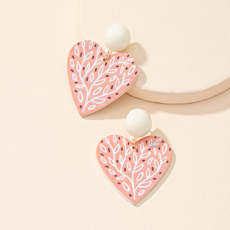 Fashion Heart Leaf Acrylic Inlaid Pearl Stud Earrings Wholesale display picture 4