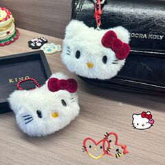 新商品のぬいぐるみkt猫アンゴラの赤い人形の猫のミミの頭のキーホルダーのペンダントのカバンのキーホルダーのペンダント