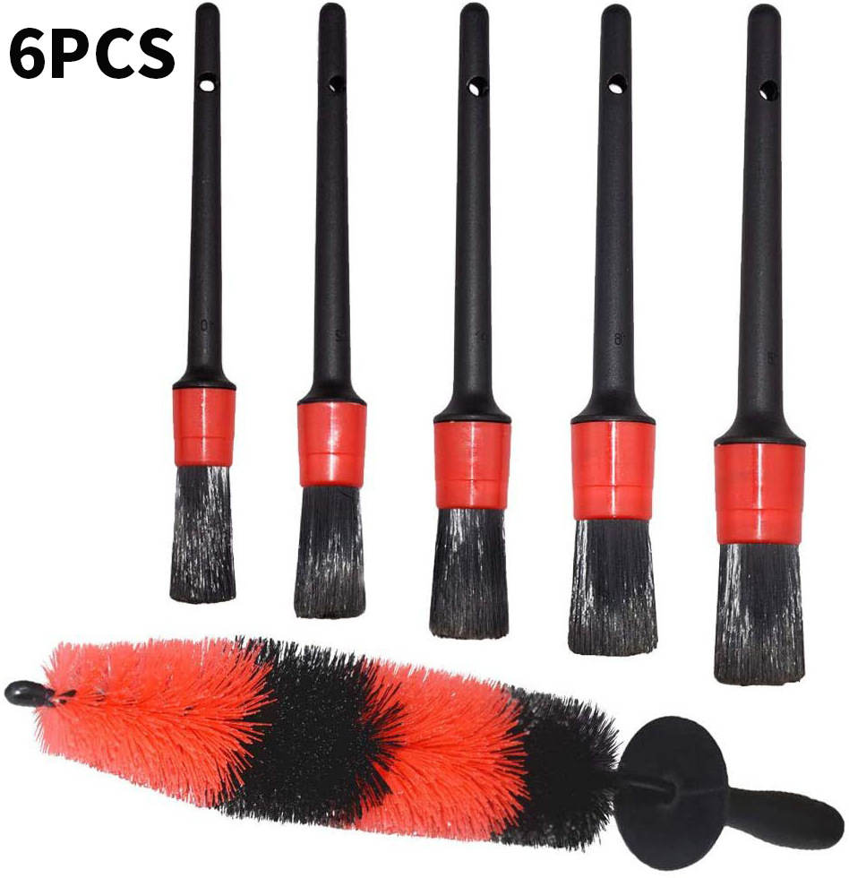 6件套车轮刷汽车清洁套件软刷毛轮胎刷和不同尺寸合成纤维细节刷