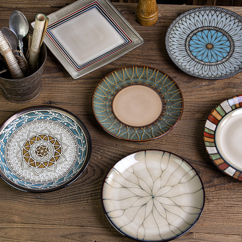 Creative kiln-glazed Western-style dinner plate, steak plate, household dish plate, ceramic plate, underglaze color pasta plate, breakfast plate wholesale