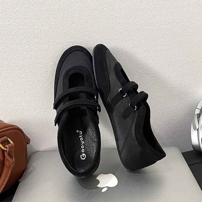 Versión de piel de oveja ~ Velcro boca baja deportivo zapatos de ballet planos moda femenina todo fósforo azul cuero zapatos Mary Jane