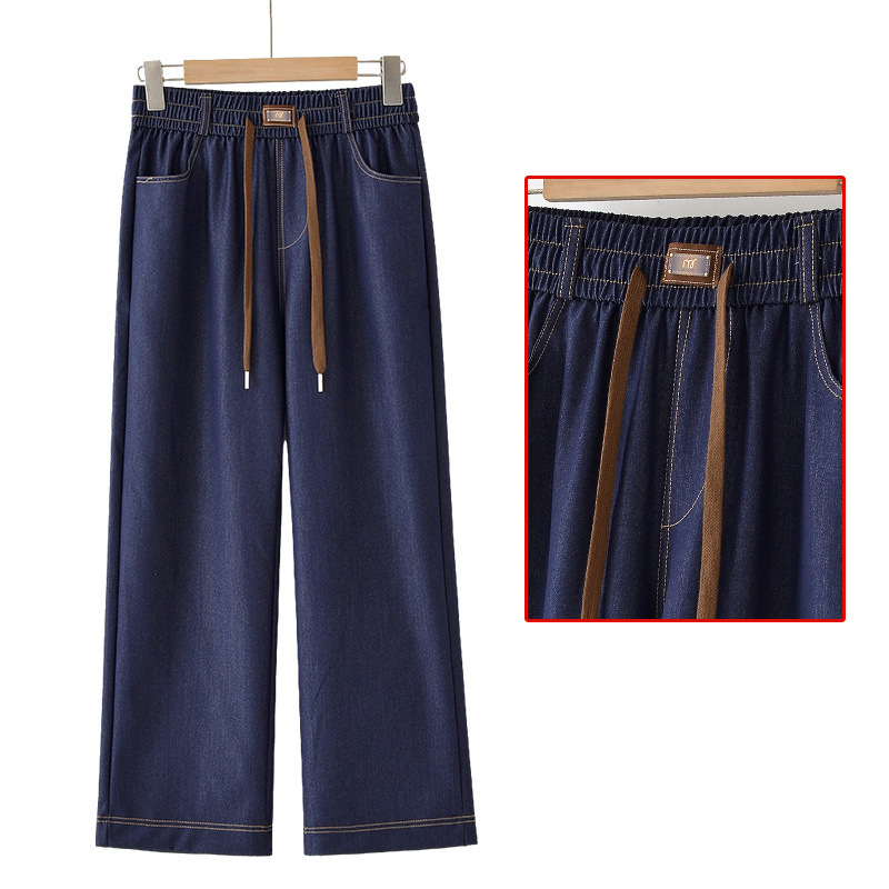 New Summer Style Mom's Clothing, Lightweight and Breathable Casual Jeans, Elastic Waistband, Straight-Leg Trousers, Middle-Aged and Elderly Women's Clothing