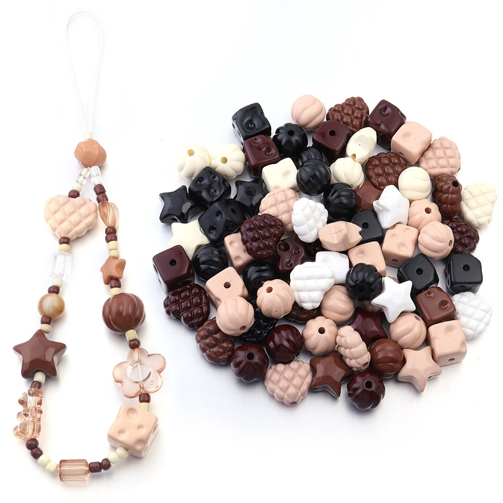 Acrylic Beads (Maillard) — Painted Mixed Shapes, DIY Loose String Beads, Assorted Colors