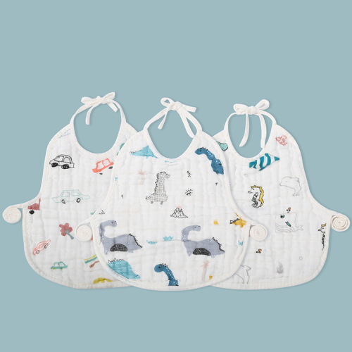 Children's Large Size Cotton Bib Baby 8-layer Gauze Backless Shirt Style Washable Drool Cloth Eating Bib with Straps