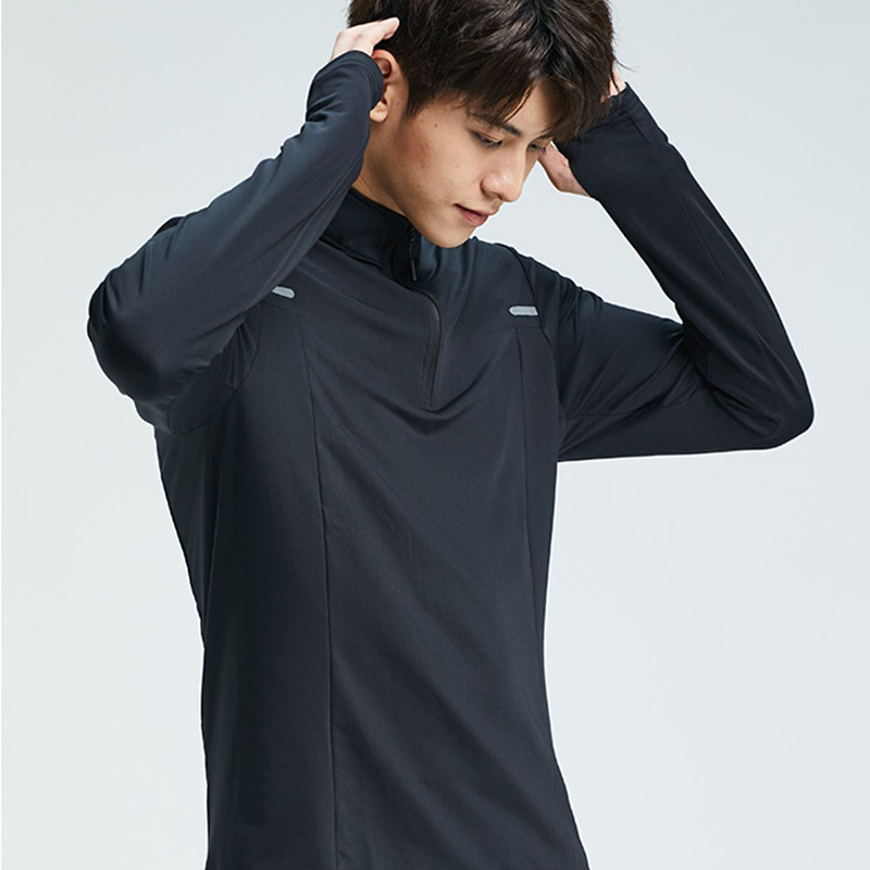 Ropa de secado rápido fitness al aire libre de los hombres Camiseta deportiva de ocio cálido collar de pie camisa de Polo de manga larga media cremallera ropa para correr