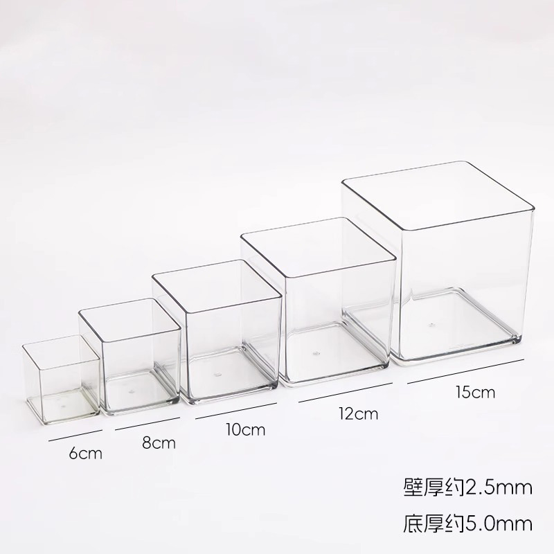 Caja transparente cuadrada acrílica, caja de almacenamiento de cubo de flores de una pieza, flores de escritorio, planta verde, arreglo floral, recipiente hidropónico