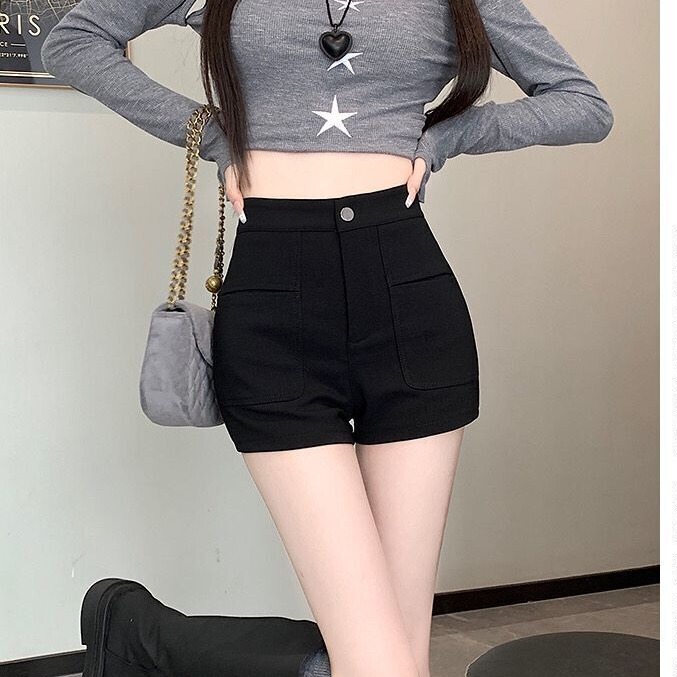 Suit shorts women's straight simple A- line shorts fashion micro stretch shorts ins daily yoga slim fit sports boot pants