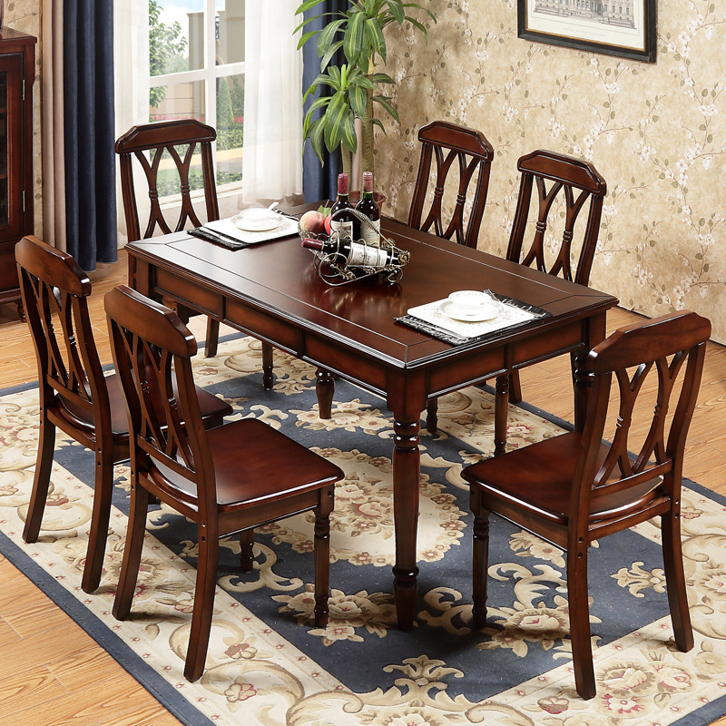 American Style All Solid Wood Dining Table Chair Small Apartment Household Light Luxury Pure Log Rectangular European Style 2022 New Style Dining Table