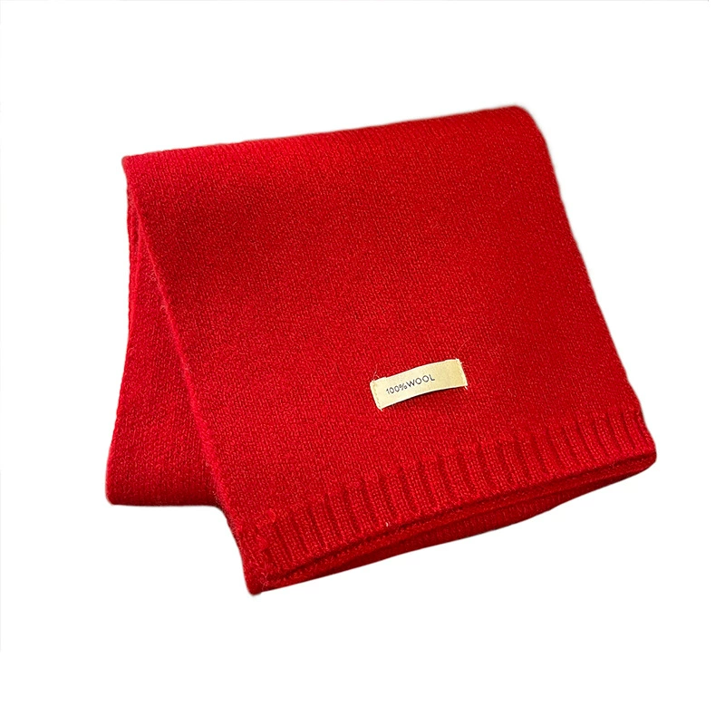 Red small knitted warm scarf, with neck protection