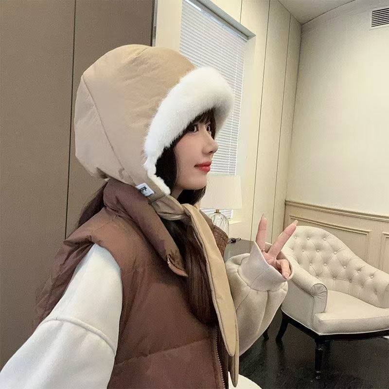 手工钩织毛线帽子女2025新款冬毛茸茸保暖显脸小针织帽筒子渔夫帽|undefined