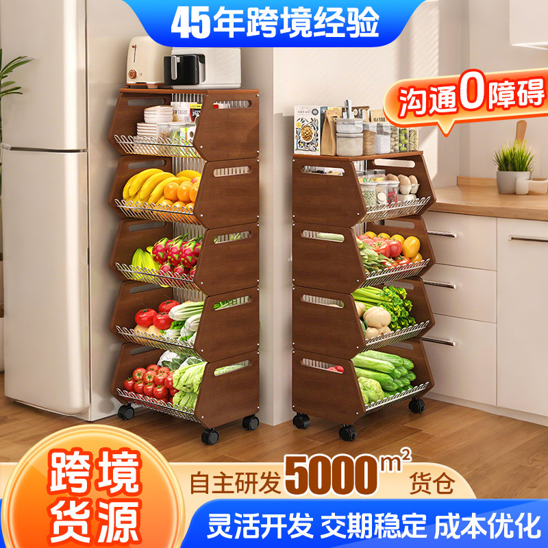 Stainless Steel Kitchen Storage Rack, Floor-Standing Vegetable Basket, Fruit and Vegetable Storage Rack, Multi-Functional Mobile Snack Trolley