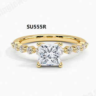 Fashion commuter S925 sterling silver gold-plated ring 1 karat princess square cultivation diamond wedding ring pure 9/10/14k gold