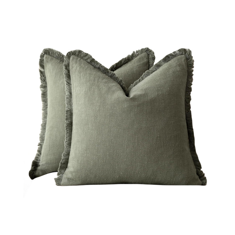 Verano almohada de algodón lavado con agua debe borda almohada cubierta de almohada sala de estar dormitorio sofá cama almohada de color sólido almohadilla desmontable y lavable