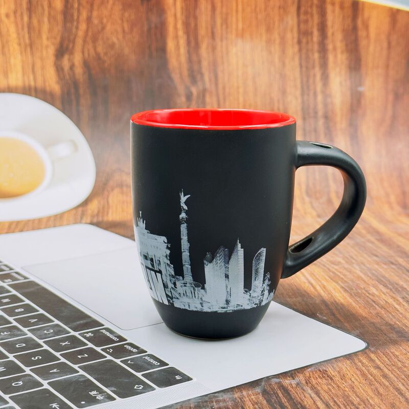 Export ceramic spoon cup double color glaze mug with spoon coffee cup suit foreign trade waist drum cup logo