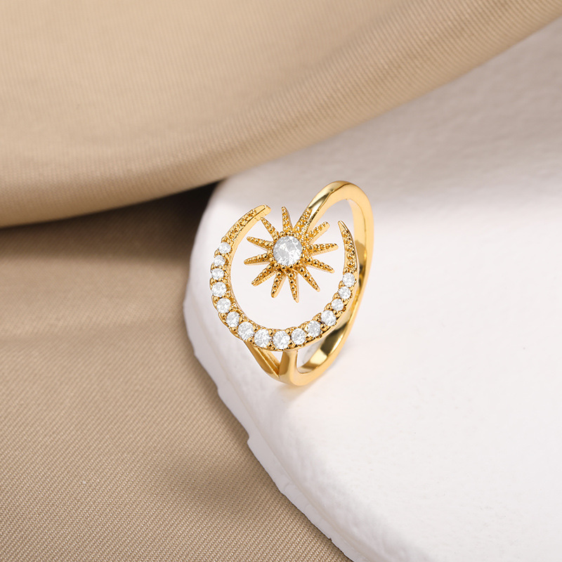 Adjustable Ring Size 1 Piece Fashion Star Moon Brass Plating Inlay Zircon Open Ring