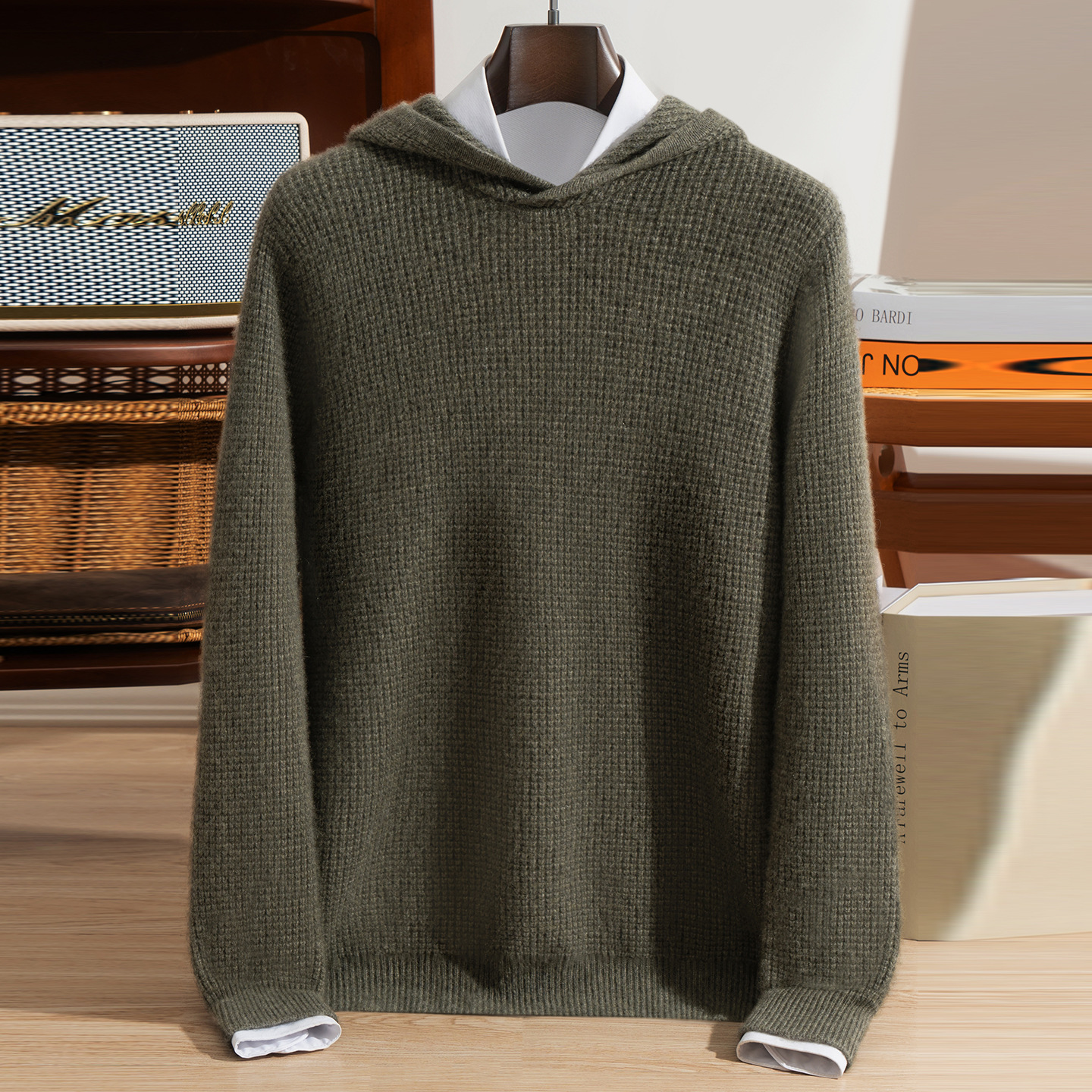 Heavy Weightweight Thickeneded Hoodie ~ 100% Pure Cashmere Knitwear for Men, Casual and Versatile, Loose Layered Hooded Knitwear