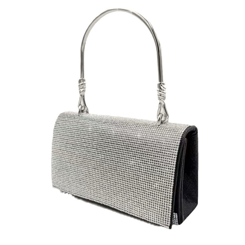 Ny vannfarget sølv kjendis aftenkjole full diamant håndholdt skrå straddle bankettveske_voghion.com